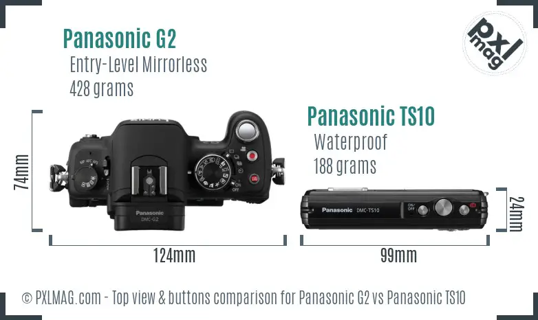 Panasonic G2 vs Panasonic TS10 top view buttons comparison