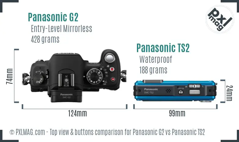 Panasonic G2 vs Panasonic TS2 top view buttons comparison
