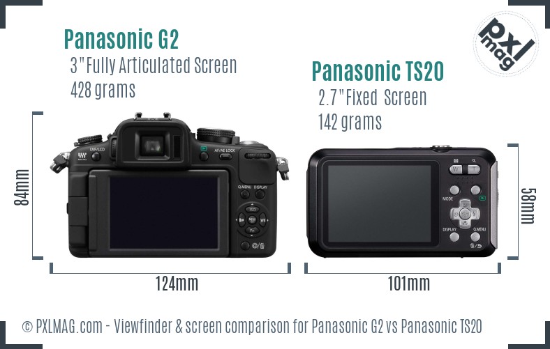 Panasonic G2 vs Panasonic TS20 Screen and Viewfinder comparison