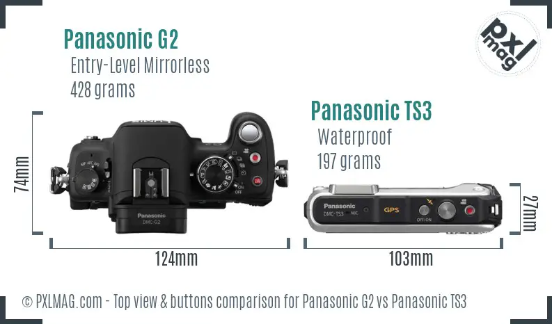 Panasonic G2 vs Panasonic TS3 top view buttons comparison