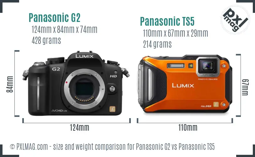 Panasonic G2 vs Panasonic TS5 size comparison