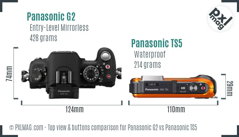 Panasonic G2 vs Panasonic TS5 top view buttons comparison