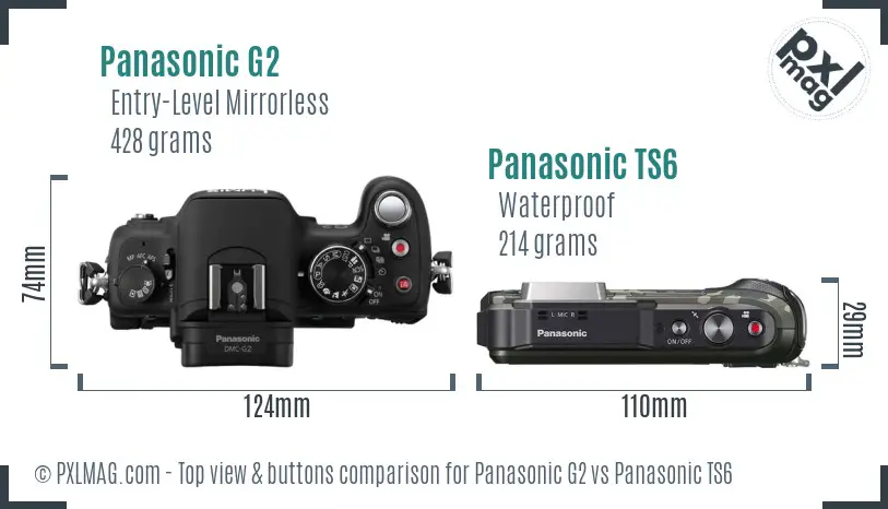 Panasonic G2 vs Panasonic TS6 top view buttons comparison