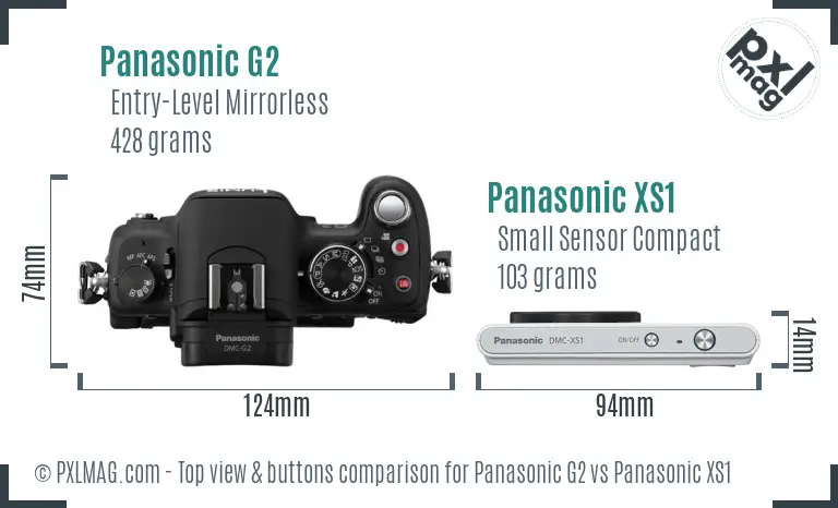 Panasonic G2 vs Panasonic XS1 top view buttons comparison