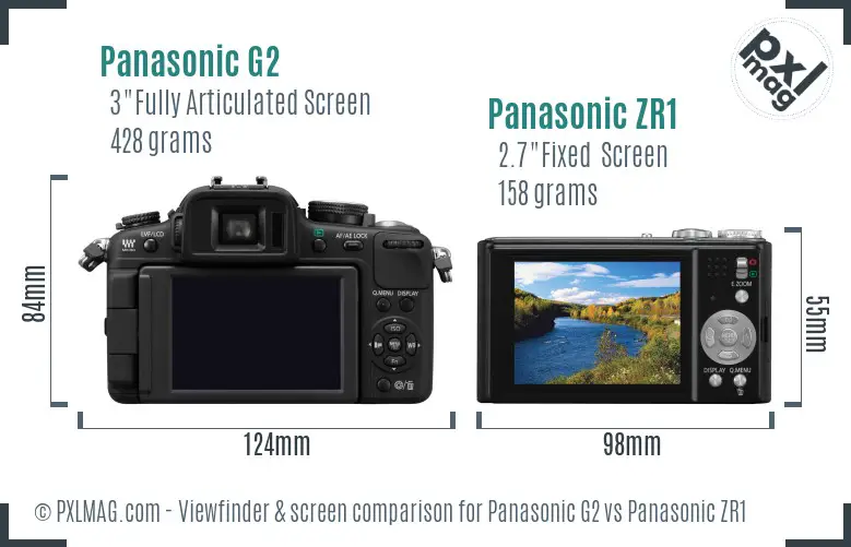 Panasonic G2 vs Panasonic ZR1 Screen and Viewfinder comparison