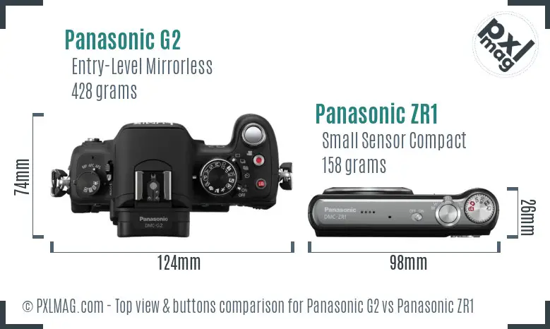 Panasonic G2 vs Panasonic ZR1 top view buttons comparison
