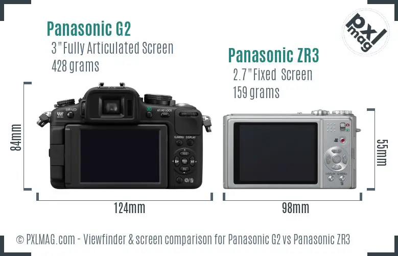 Panasonic G2 vs Panasonic ZR3 Screen and Viewfinder comparison