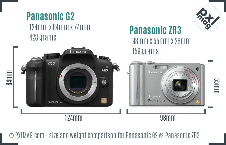 Panasonic G2 vs Panasonic ZR3 size comparison