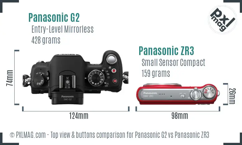 Panasonic G2 vs Panasonic ZR3 top view buttons comparison