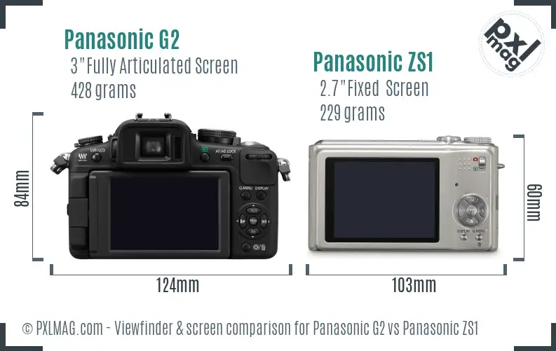 Panasonic G2 vs Panasonic ZS1 Screen and Viewfinder comparison