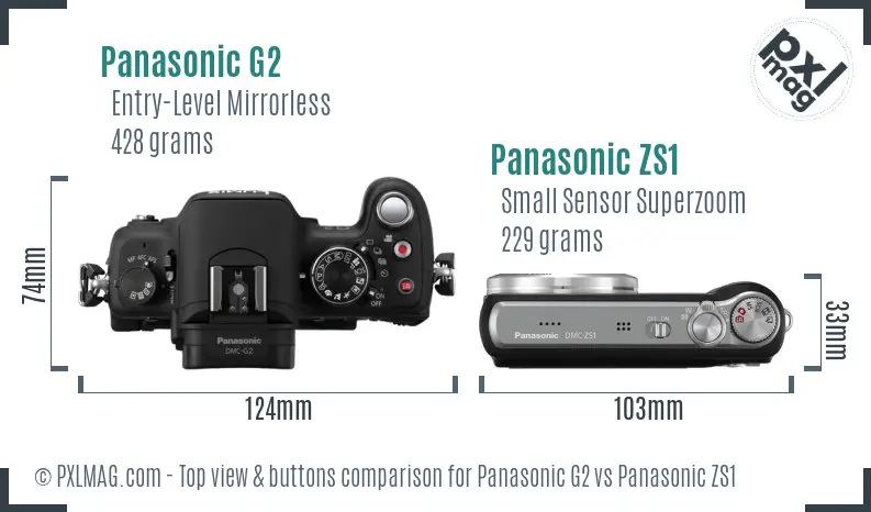 Panasonic G2 vs Panasonic ZS1 top view buttons comparison
