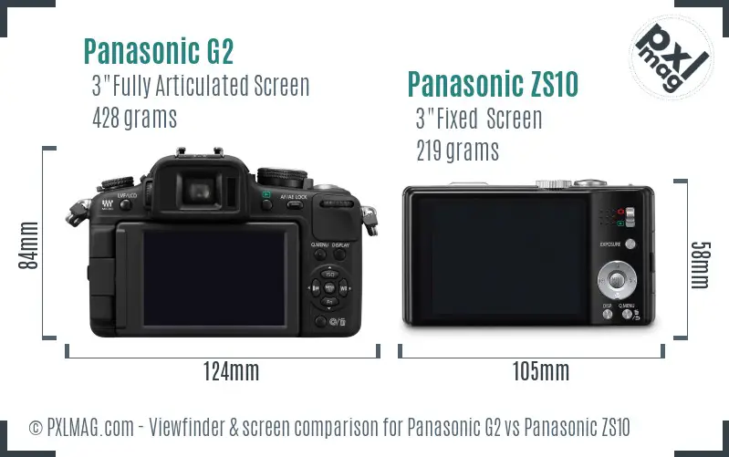 Panasonic G2 vs Panasonic ZS10 Screen and Viewfinder comparison