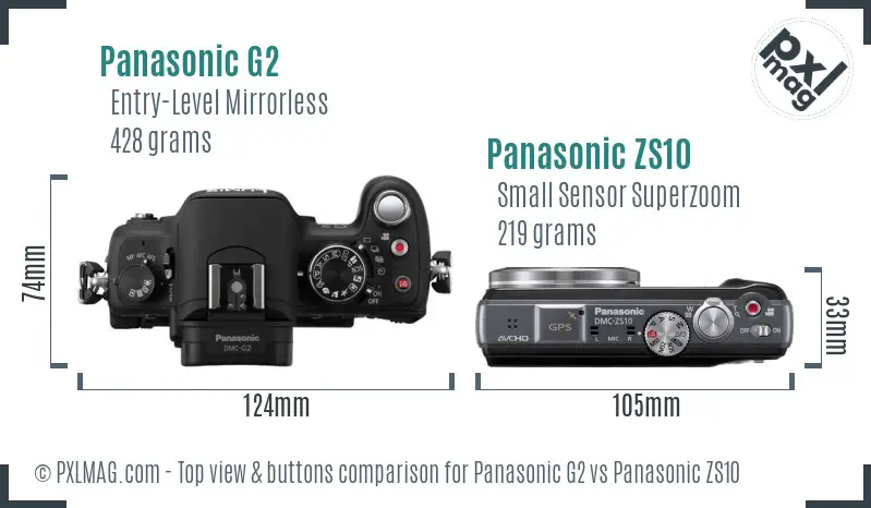 Panasonic G2 vs Panasonic ZS10 top view buttons comparison