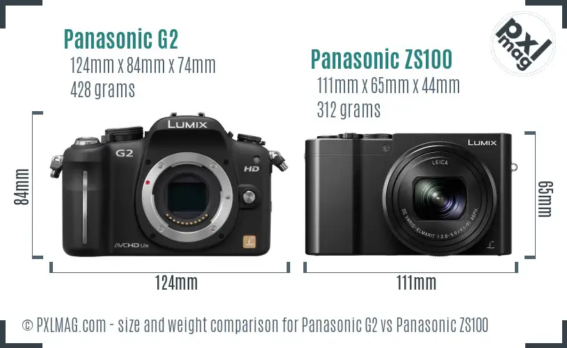 Panasonic G2 vs Panasonic ZS100 size comparison