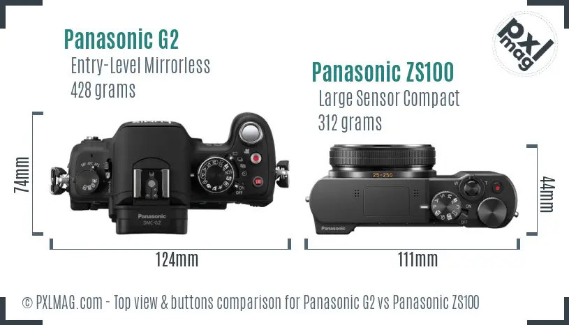Panasonic G2 vs Panasonic ZS100 top view buttons comparison