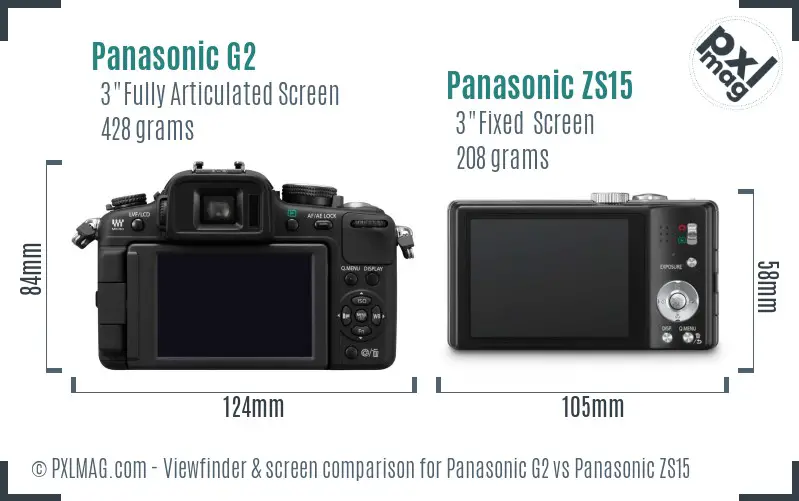 Panasonic G2 vs Panasonic ZS15 Screen and Viewfinder comparison