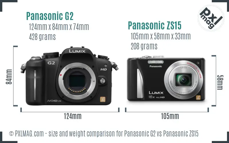 Panasonic G2 vs Panasonic ZS15 size comparison