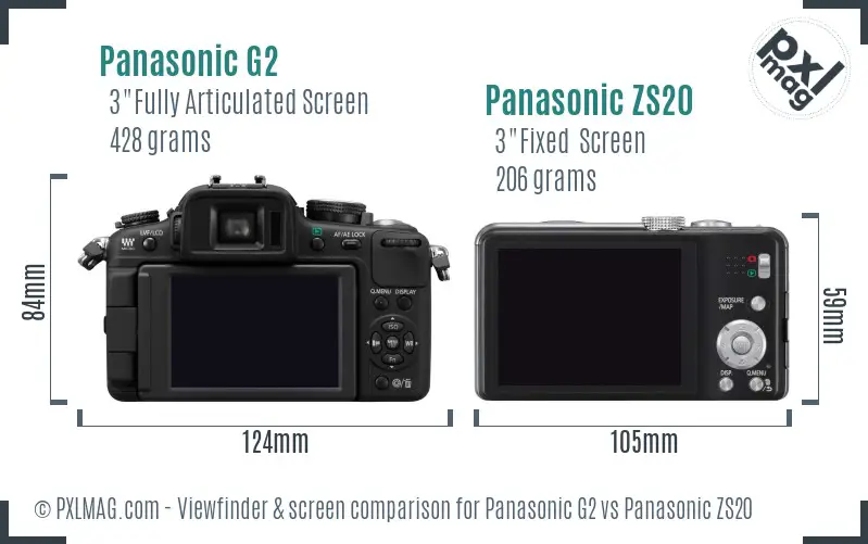 Panasonic G2 vs Panasonic ZS20 Screen and Viewfinder comparison