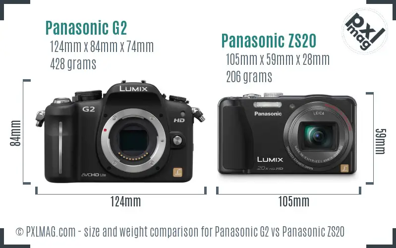 Panasonic G2 vs Panasonic ZS20 size comparison