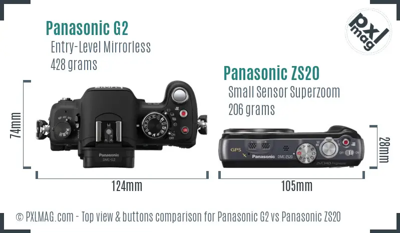 Panasonic G2 vs Panasonic ZS20 top view buttons comparison