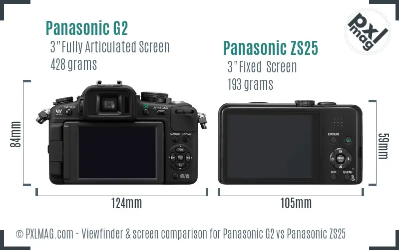 Panasonic G2 vs Panasonic ZS25 Screen and Viewfinder comparison