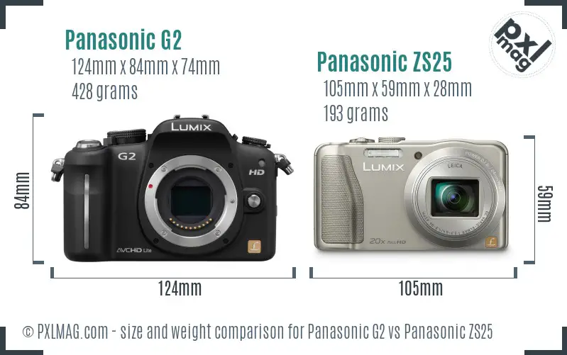 Panasonic G2 vs Panasonic ZS25 size comparison