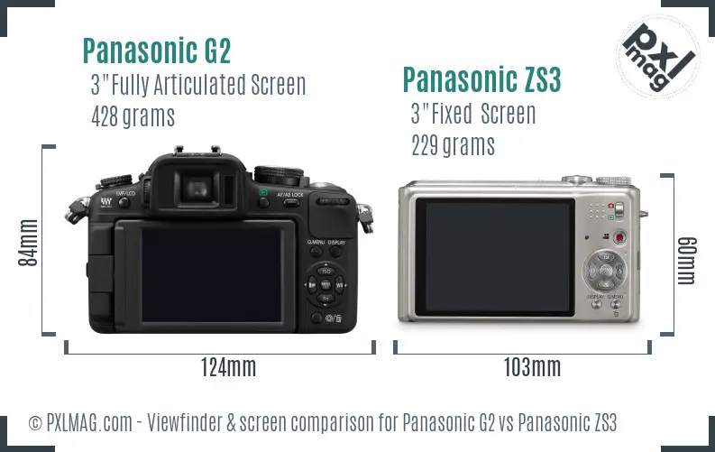 Panasonic G2 vs Panasonic ZS3 Screen and Viewfinder comparison