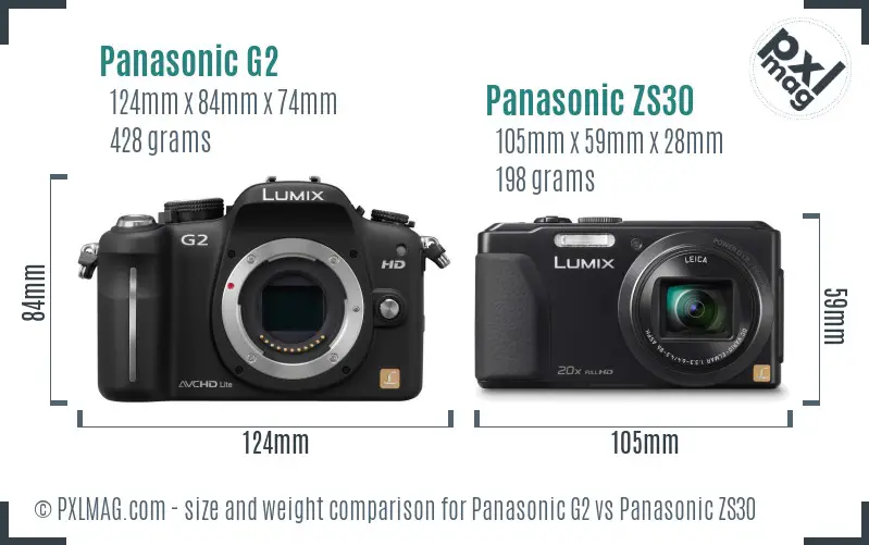 Panasonic G2 vs Panasonic ZS30 size comparison