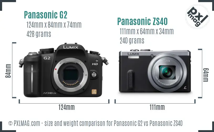 Panasonic G2 vs Panasonic ZS40 size comparison
