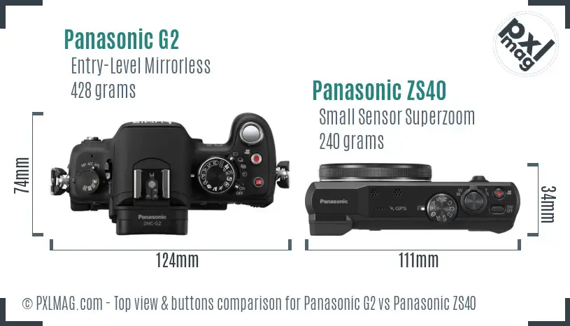 Panasonic G2 vs Panasonic ZS40 top view buttons comparison