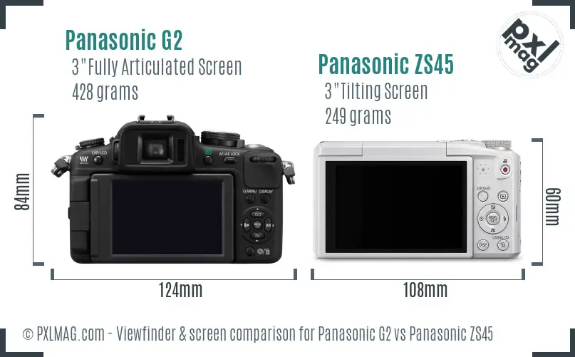 Panasonic G2 vs Panasonic ZS45 Screen and Viewfinder comparison