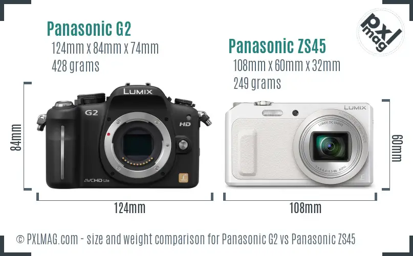 Panasonic G2 vs Panasonic ZS45 size comparison