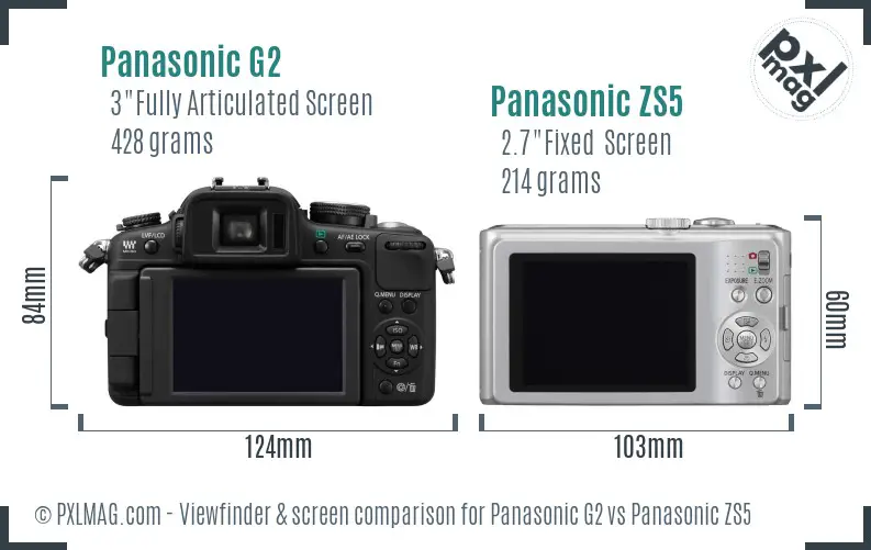 Panasonic G2 vs Panasonic ZS5 Screen and Viewfinder comparison