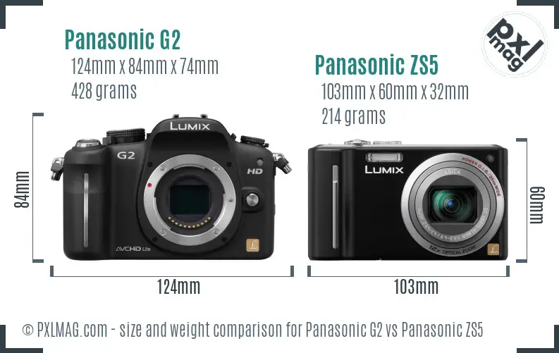 Panasonic G2 vs Panasonic ZS5 size comparison