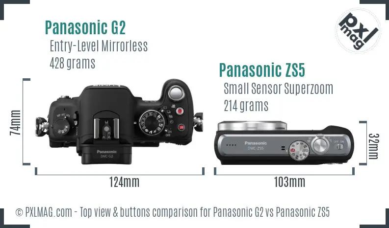 Panasonic G2 vs Panasonic ZS5 top view buttons comparison