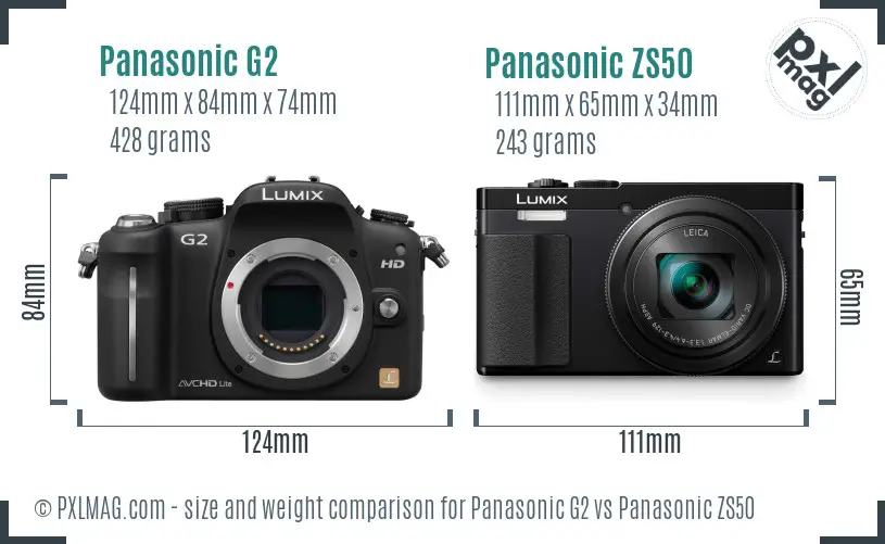 Panasonic G2 vs Panasonic ZS50 size comparison