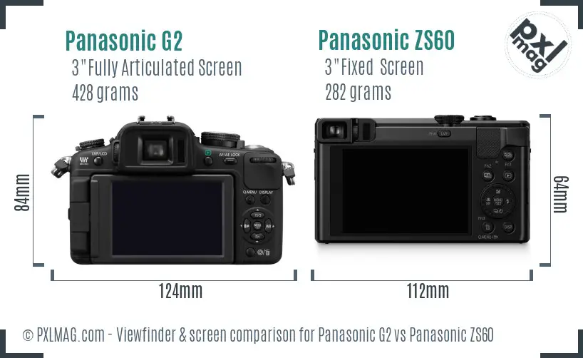 Panasonic G2 vs Panasonic ZS60 Screen and Viewfinder comparison