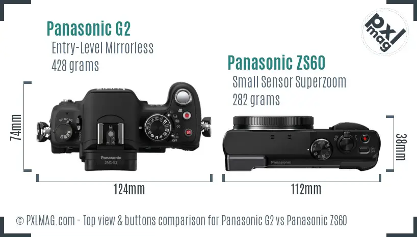 Panasonic G2 vs Panasonic ZS60 top view buttons comparison