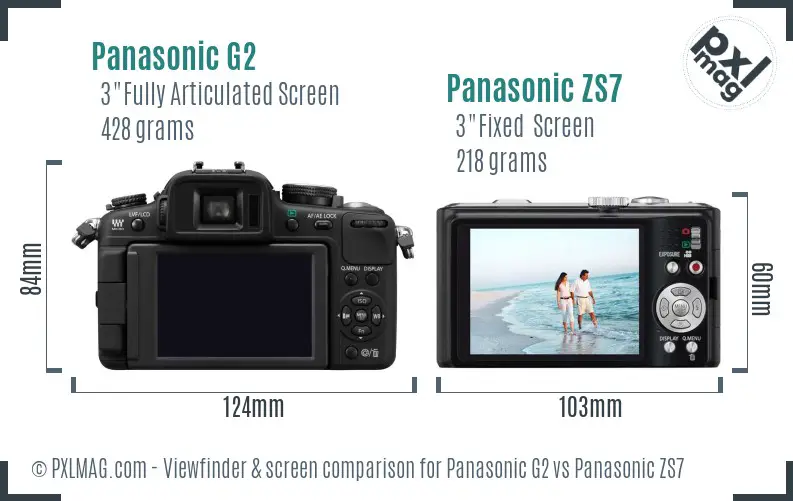 Panasonic G2 vs Panasonic ZS7 Screen and Viewfinder comparison