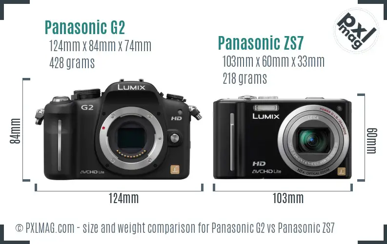 Panasonic G2 vs Panasonic ZS7 size comparison