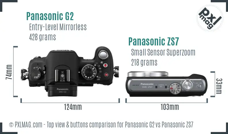Panasonic G2 vs Panasonic ZS7 top view buttons comparison