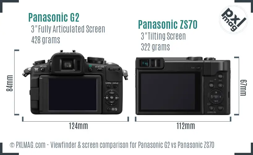 Panasonic G2 vs Panasonic ZS70 Screen and Viewfinder comparison