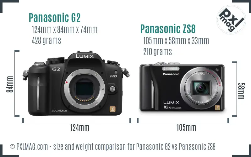 Panasonic G2 vs Panasonic ZS8 size comparison