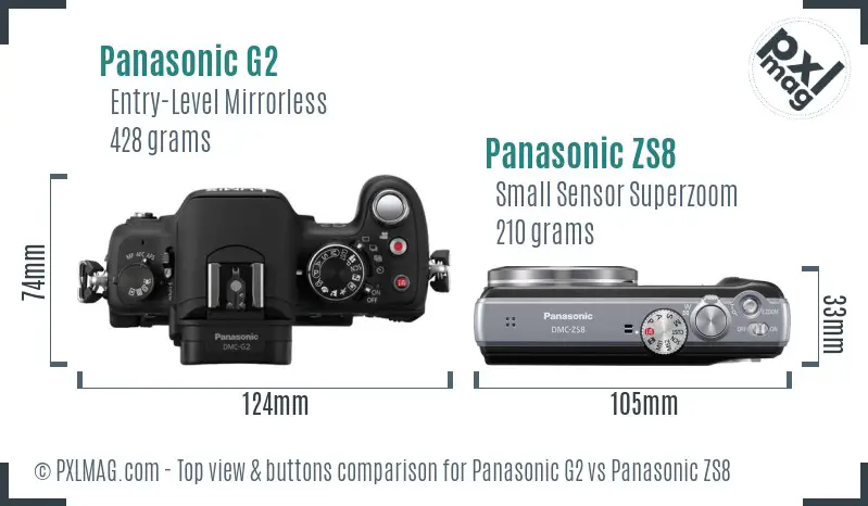Panasonic G2 vs Panasonic ZS8 top view buttons comparison
