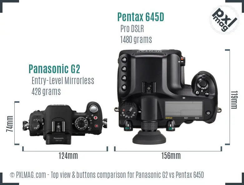 Panasonic G2 vs Pentax 645D top view buttons comparison