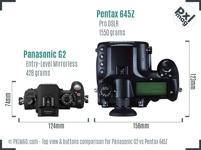 Panasonic G2 vs Pentax 645Z top view buttons comparison