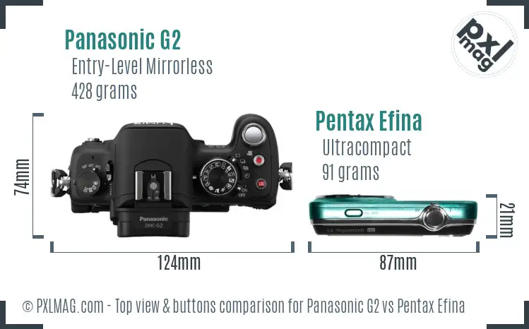 Panasonic G2 vs Pentax Efina top view buttons comparison