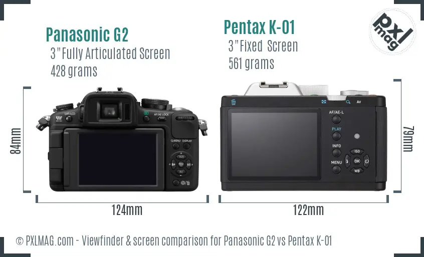 Panasonic G2 vs Pentax K-01 Screen and Viewfinder comparison