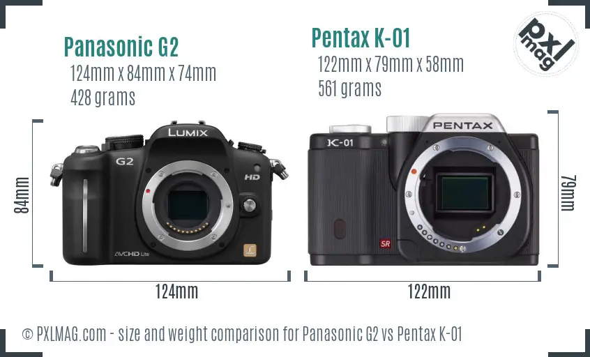 Panasonic G2 vs Pentax K-01 size comparison