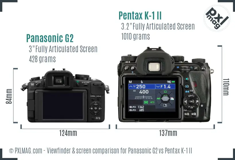 Panasonic G2 vs Pentax K-1 II Screen and Viewfinder comparison